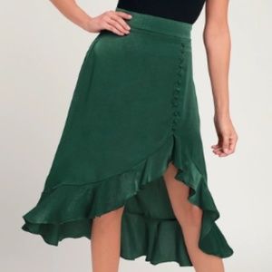 Never Been Worn - Green Satin Ruffled Skirt